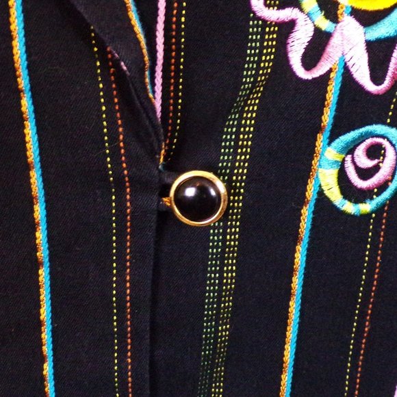 BOB MACKIE WEARABLE ART size M blazer black + multicolor stripes & embroidery - Picture 11 of 16